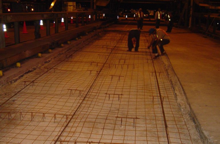 Concrete pavement work in progress rebars